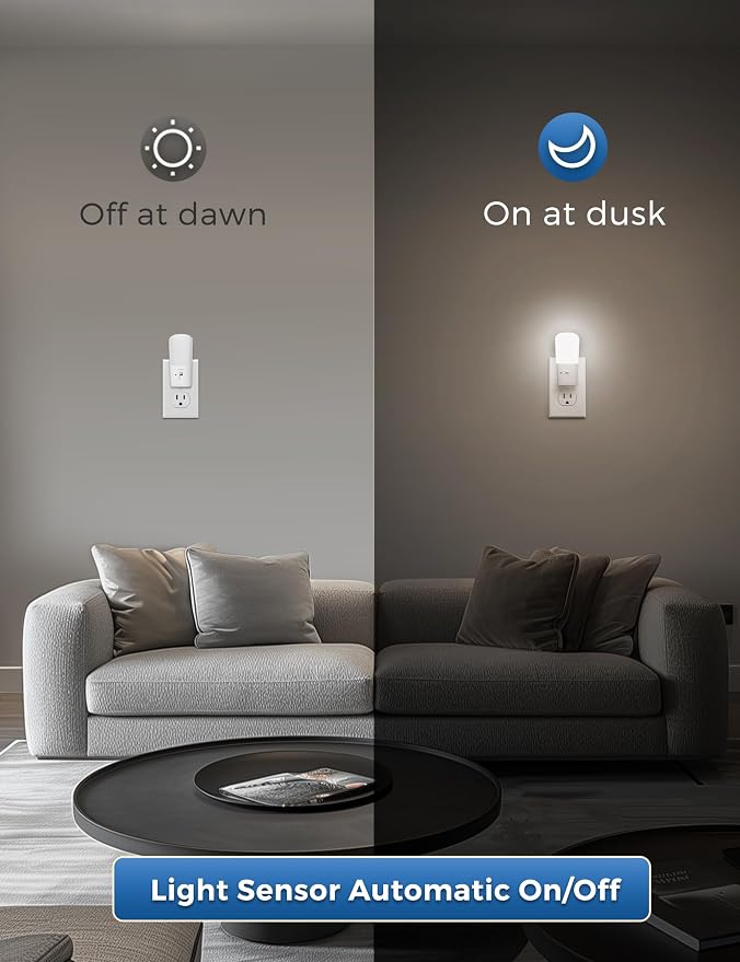 L LOHAS LED Dimmable Night Light[2 Pack], Plug in Night Lights with Dusk to Dawn Sensor, Daylight 5000k from 5-80 LM Brightness Adjustable, Bright Mini Wall Nightlight for Kids Room, Stairway