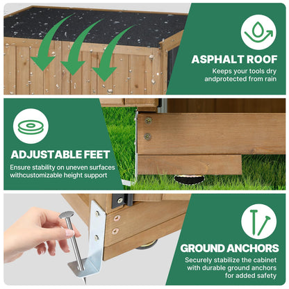 Ketive Outdoor Storage Cabinet, Tall Tool Garden Cabinet with Weather-Resistant Roof, Double Lockable Doors, 3 Removable Shelves & Adjustable Feet, for Patio, Garden, Backyard, 32" x 15.5" x 66"