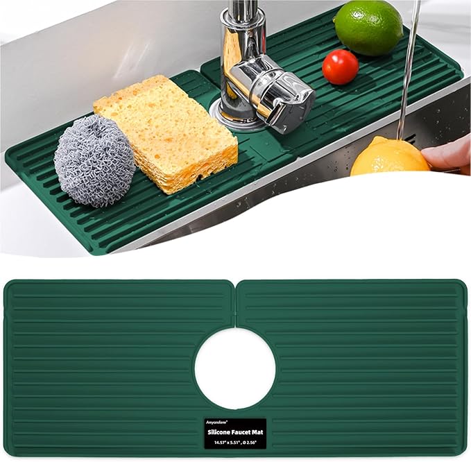 Faucet Mat for Kitchen Sink, Silicone Faucet Handle Drip Catcher Tray, Drying