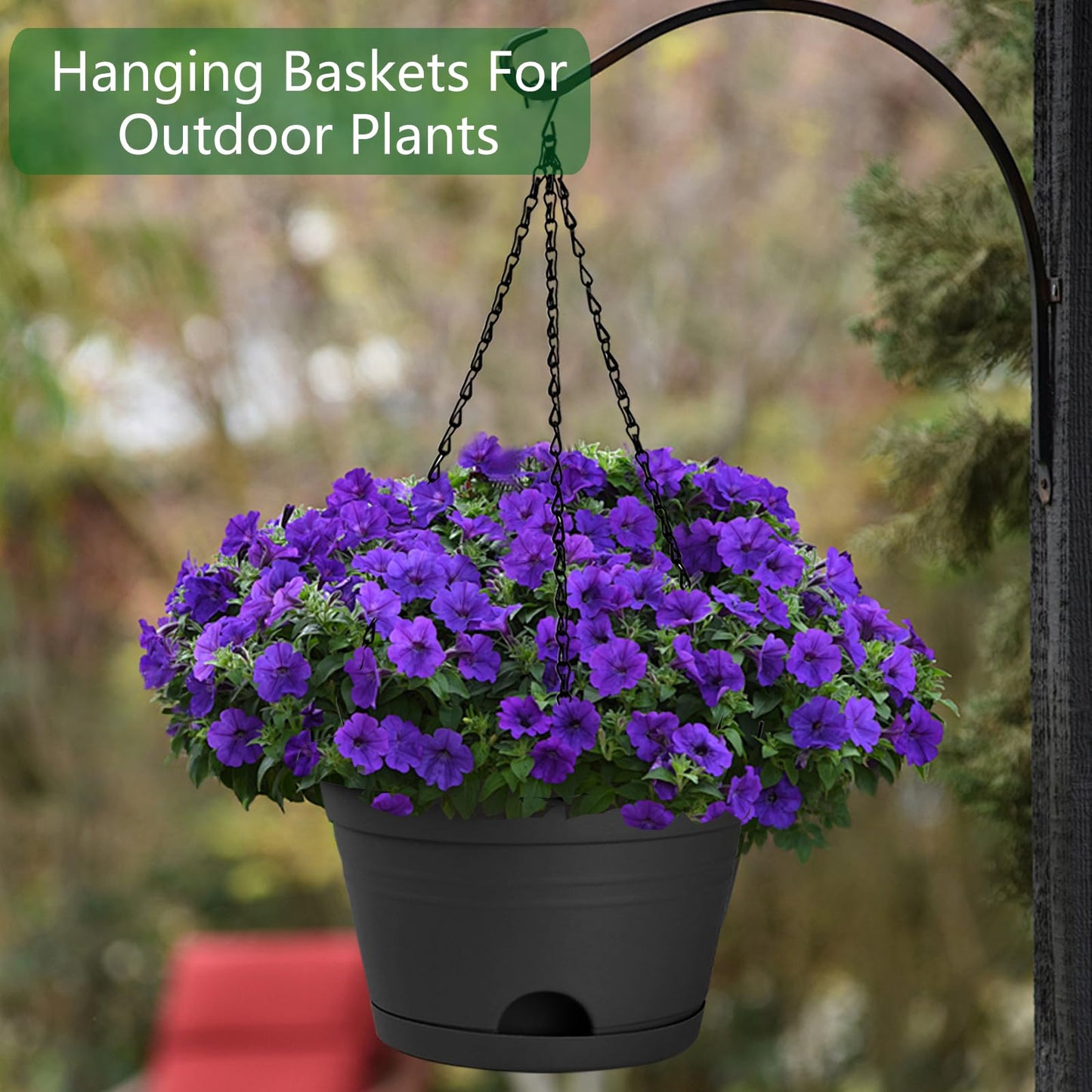Nooulap 4 Pack Hanging Planters, 10 Inch Hanging Plant Pot with Hanger Chain & Drainage Trays, Hanging Baskets for Plants Outdoor Indoor, Flowers Pots for Home, Garden, Porch Decor (Black)