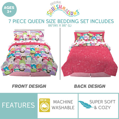 Franco Squishmallows Bedding Super Soft Comforter and Sheet Set with Sham, 7 Piece Queen Size