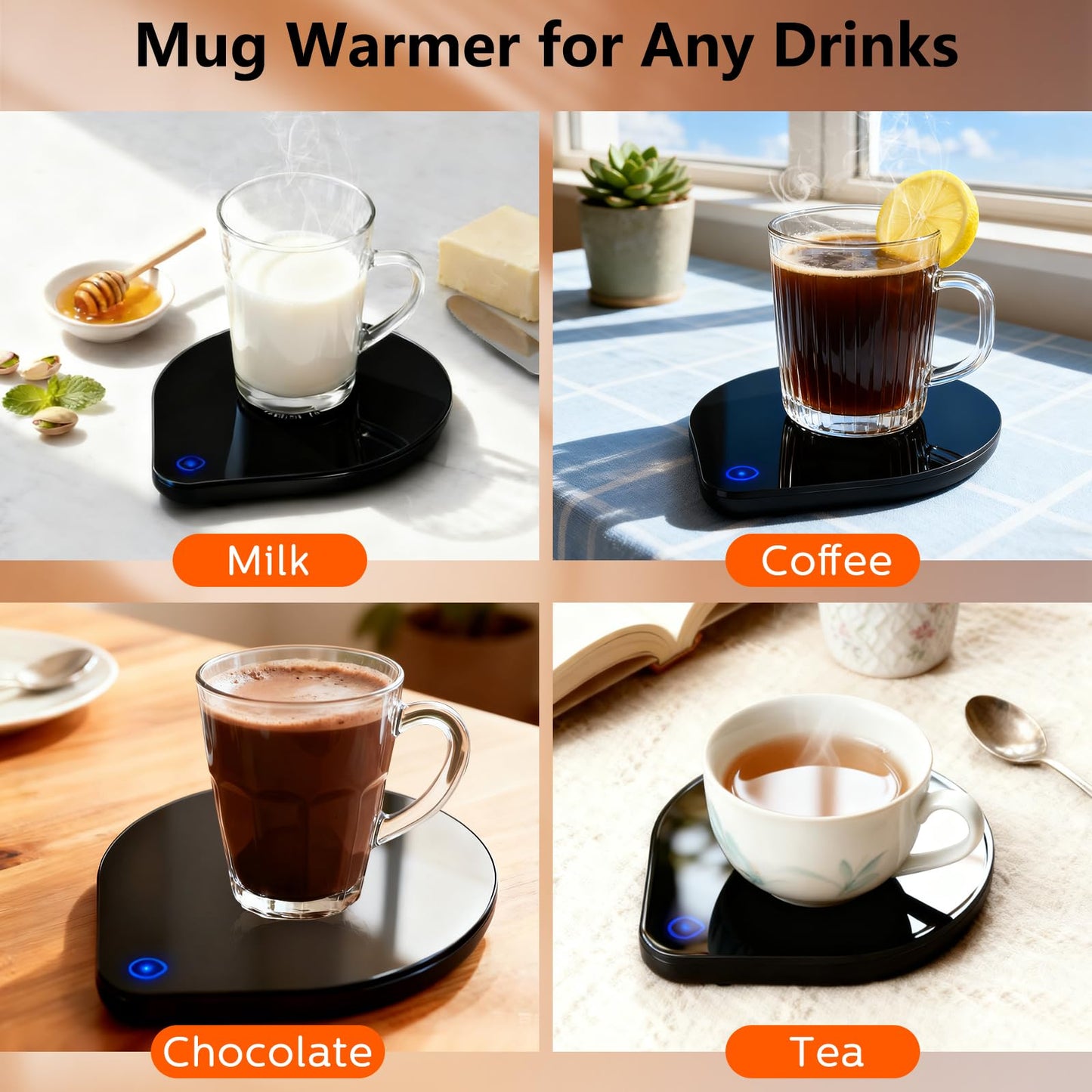 Coffee Cup Warmer with Mug Set: 2025 Upgraded Gifts for Christmas,Thanksgiving Cup Warmer with Temperature Setting and Auto Shut Off for Coffee Lover - Coffee Mug Warmer for Desk