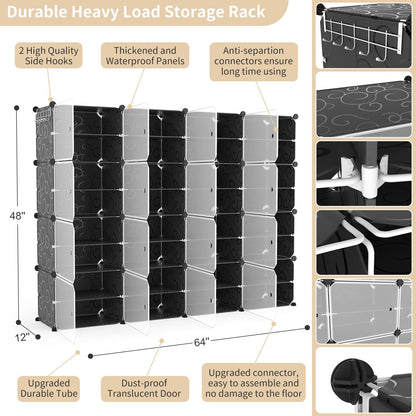 WEXCISE Portable Shoe Rack with Door, 64 Pairs Cabinet Easy Assembly, Plastic Adjustable Shoe Storage Organizer Stackable Detachable Free Standing DIY Expandable 8 Tier Black
