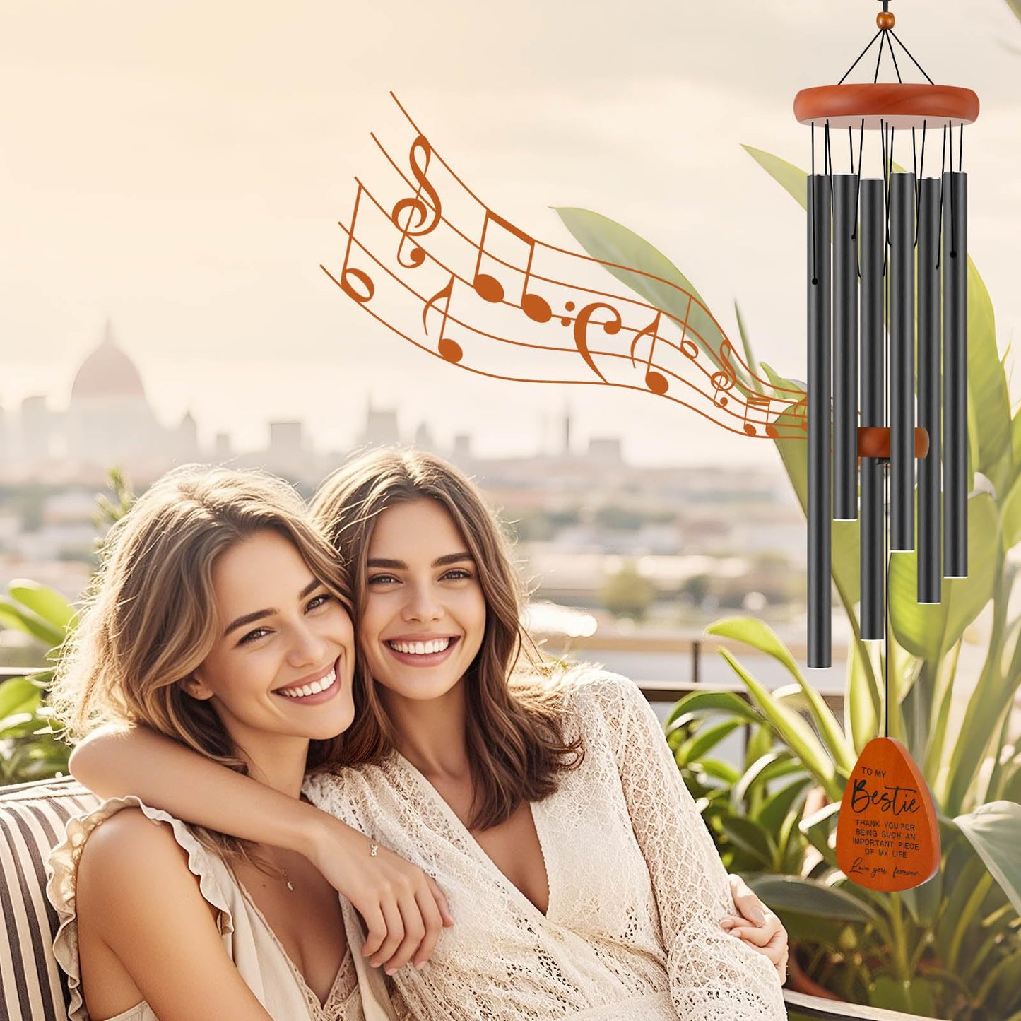 Bestie Gift for Women, Friend Gifts for Women, Unique Friendship Sister Gifts for Birthday, Valentines Day, Galentines, Mothers Day, Christmas, 32 Inch Wind Chimes Gift for Home Decor