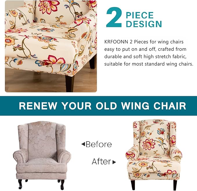 KRFOONN Wingback Chair Covers Slipcovers 2 Piece Stretch Wing Chair Covers