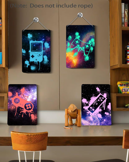 Drsoum Video Gamer Room Decor for Boys Gaming Wall Decor Neon Gaming Room Metal Sign 12 x 8 Inch Set of 4 - Gamer Wall Decor Teenage Boy Room Decor