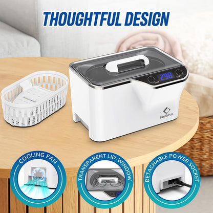 LifeBasis CDS-100 Ultrasonic Cleaner Jewellery Cleaner 600ML 42KHz,Silver Cleaner with Cleaning Basket Watch Stand for Jewelry Necklace Ring Glass Watch Denture Guin-ness Surger Cans（White）