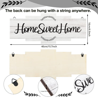 Jetec Home Sweet Home Sign, Rustic Wood Room Wall Decor, Farmhouse Plaque Wall Hanging Wooden Sign for Bedroom, Living Room, Wedding Decor(White)