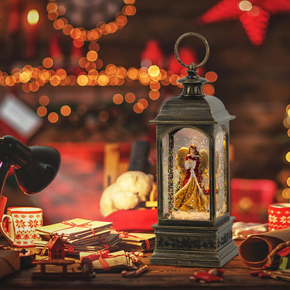 GenSwin Christmas Snow Globes with Music USB Rechargable Cable and Timer, Christmas Lantern Decorations Indoor, 1 Pcs Christmas Music Box with Angel and Reindeer for Festival PXFX-TS