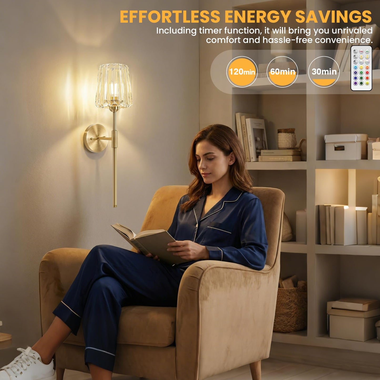 OYKYOHEI 2 Packs Crystal Battery Wall Sconces, Rechargeable Wireless Clear Lights, 12 Color Changing & 3CCT Dimmable, Gold Metal Finish Clear Glass Wall Lamps for Bathroom Dining Room Bedroom Accent