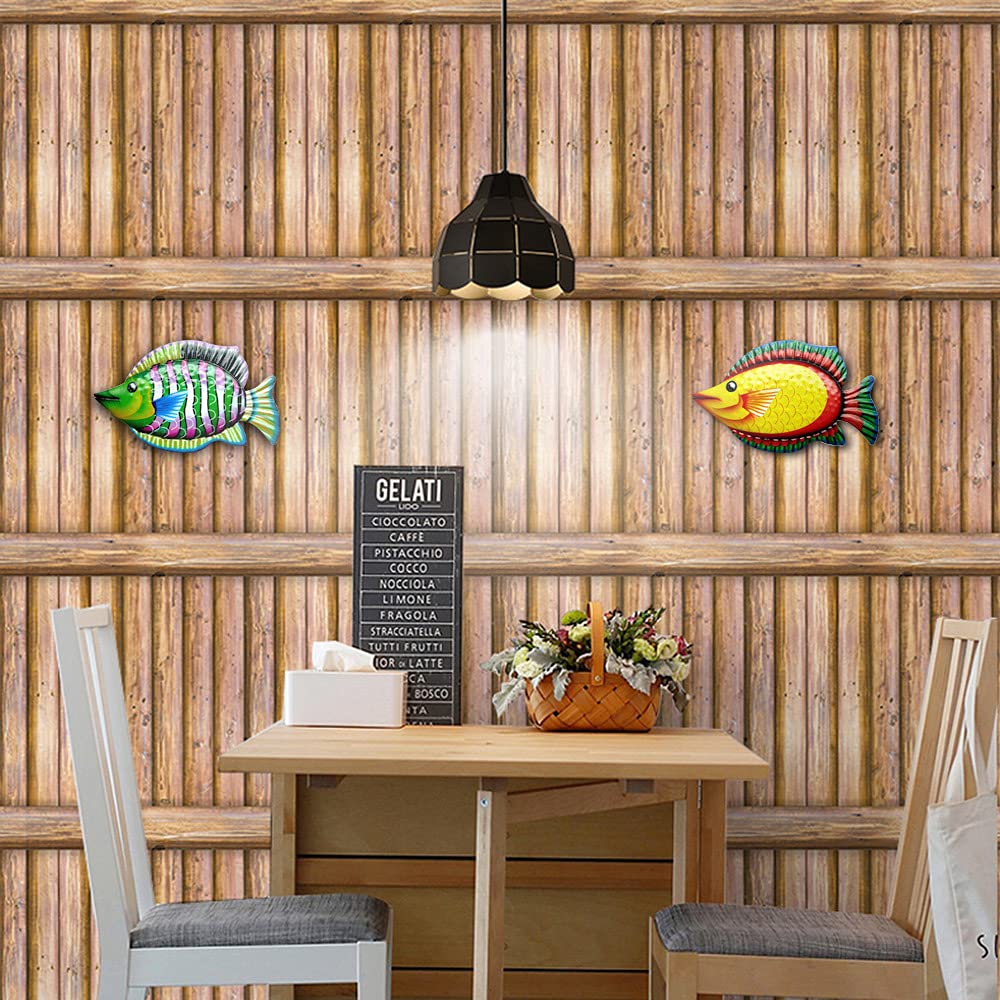 N\A NA 2Pcs Metal Fish Wall Art Decor, Metal Fish Wall Sculptures, Ocean Themed Metal Art Wall Decor, Metal Tropical Fish Art Wall Decoration (Green, Yellow)