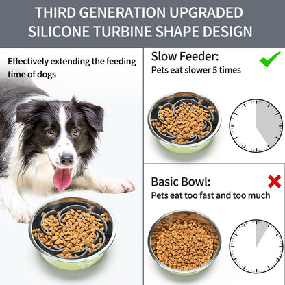 Slow Feeder Dog Bowls Insert,Third Generation upgradedSuper Firm Eating Bowl（Cuttable） for Large Breed and Medium Small Size Compatible with Regular Elevated Metal Glass Dog Bowl (Gray) (Grey)