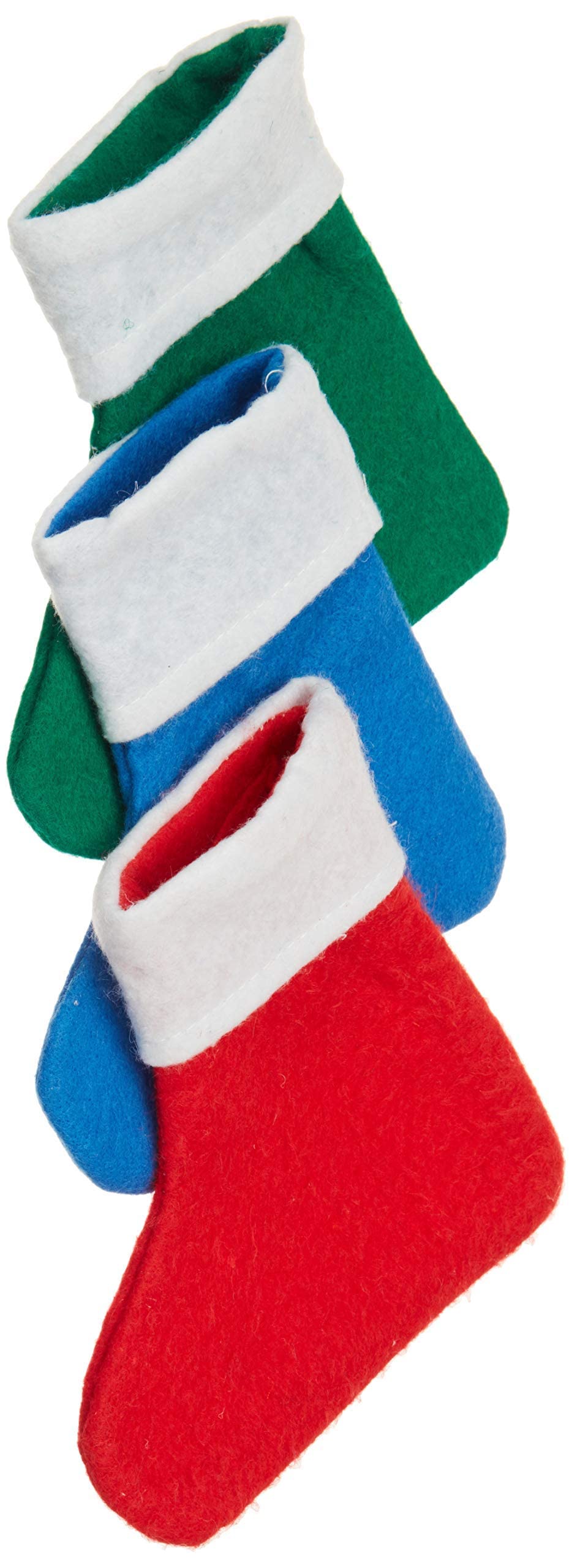 Bulk 36 Pack Mini Gift Card Size Crafting Christmas Stockings - Real Felt in Holiday Colors for DIY Projects (Red, Blue and Green with White Trim)