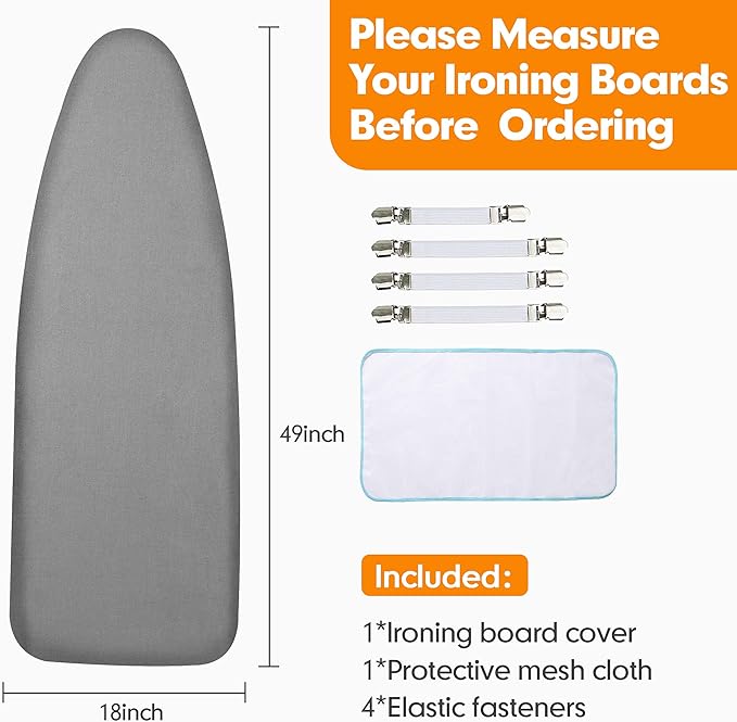 Ironing Board Cover and Pad, 18x49 Extra Wide Thick Iron Padding, Scorch &