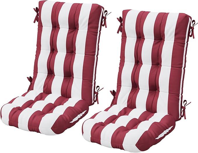 SERWALL HDPE Outdoor Rocking Chair Cushion Set of 2, Memory Foam Cushion Red White