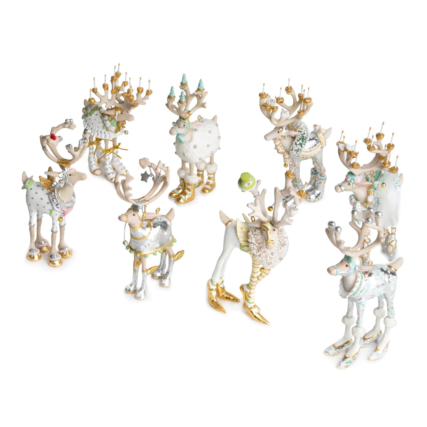 MACKENZIE-CHILDS Patience Brewster Mini Ornaments Set, Mini Christmas Ornaments, Moonbeam Reindeer