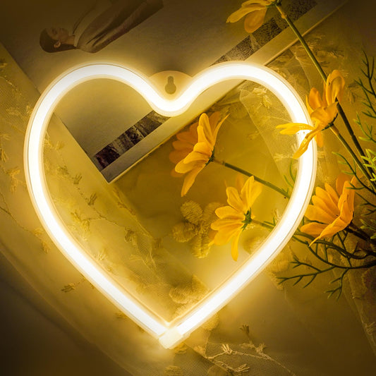 1-Pack Heart Neon Sign, Neon Heart Lights Battery Operated or USB Powered, LED Valentines Decoration Light for Valentines Day Wedding Proposal Anniversary Mothers Day Girl's Room Decor (Warm White)