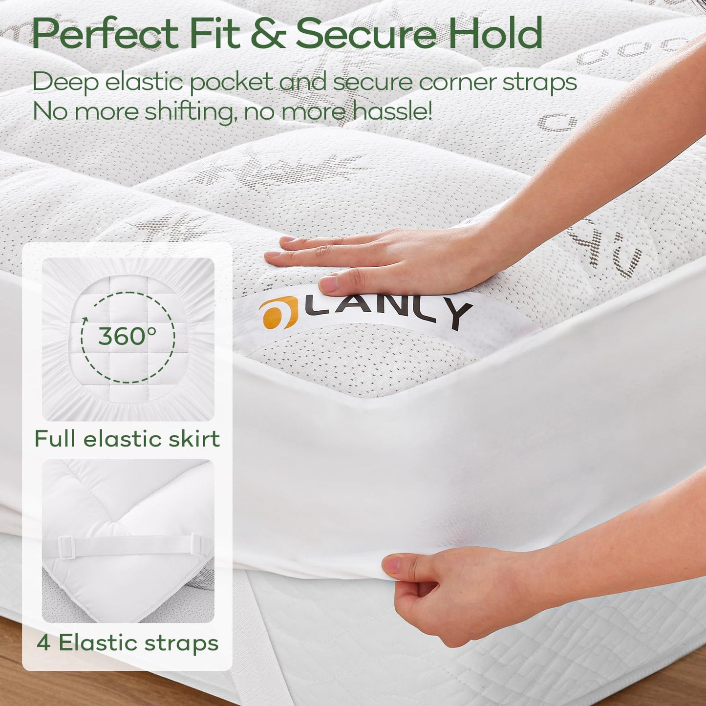 OLANLY King Mattress Topper, Bamboo Viscose Cooling Pillow Top Mattress Pad, Soft Plush Down Alternative for Firm Mattress, Back & Hip Pressure Relief, Machine Washable, Deep Pocket, White