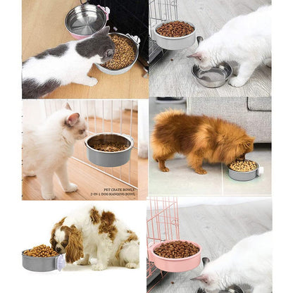 2 Pcs 2-in-1 Pet Crate Bowls, 11cm/4.3In 420ml Hanging Cage Dog Bowl Removable Cage Water Bowls for Dog Cat
