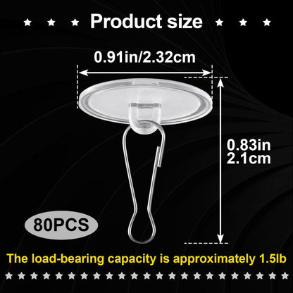 Mxxipp 80 Pack Self-Adhesive Ceiling Hooks for Hanging, Sticky Damage-Free No-Drill Ceiling Discs, Removable Transparent Wall Hanger for Festival Wedding Birthday Party Christams Decorations