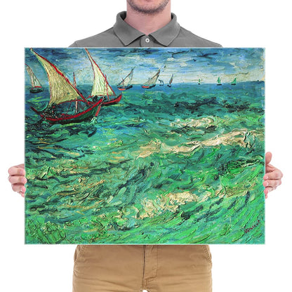 Wieco Art Sailing Boats Large Modern Gallery Wrapped Seascape Giclee Canvas Prints of Van Gogh Famous Oil Paintings Reproduction Pictures on Canvas Wall Art for Living Room Bedroom Home Decorations