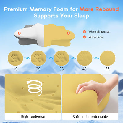 Dual-Height Cervical Neck Pillow for Pain Relief, Memory Foam Pillows with Cooling Tech -3D Ergonomic Support, Cooling Cover, for Side/Back/Stomach Sleeper Pillow, Minimalist Style - Gray,White