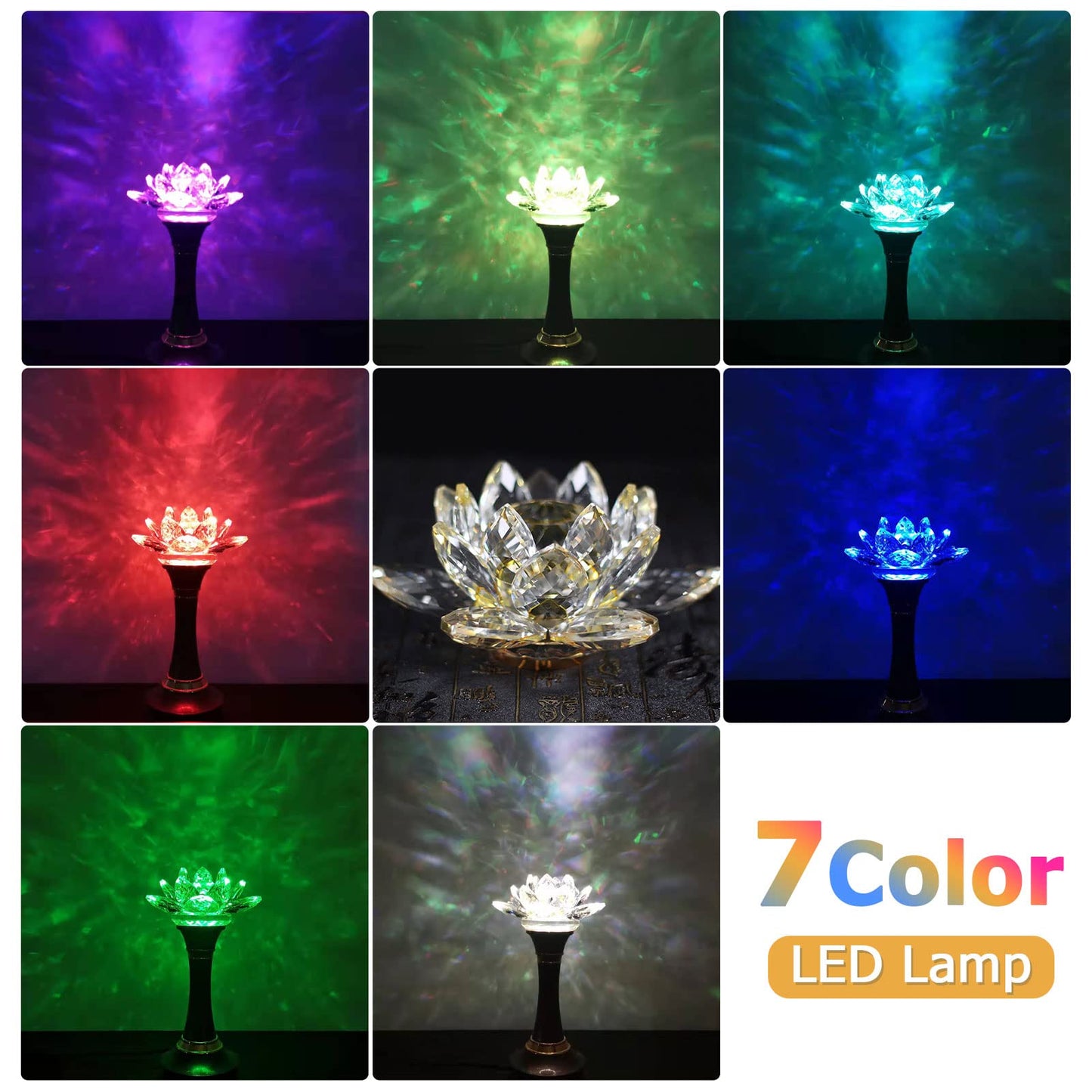 Lotus Flower Lamp Color LED Crystal Buddha Altar Decor Night Light(8in)