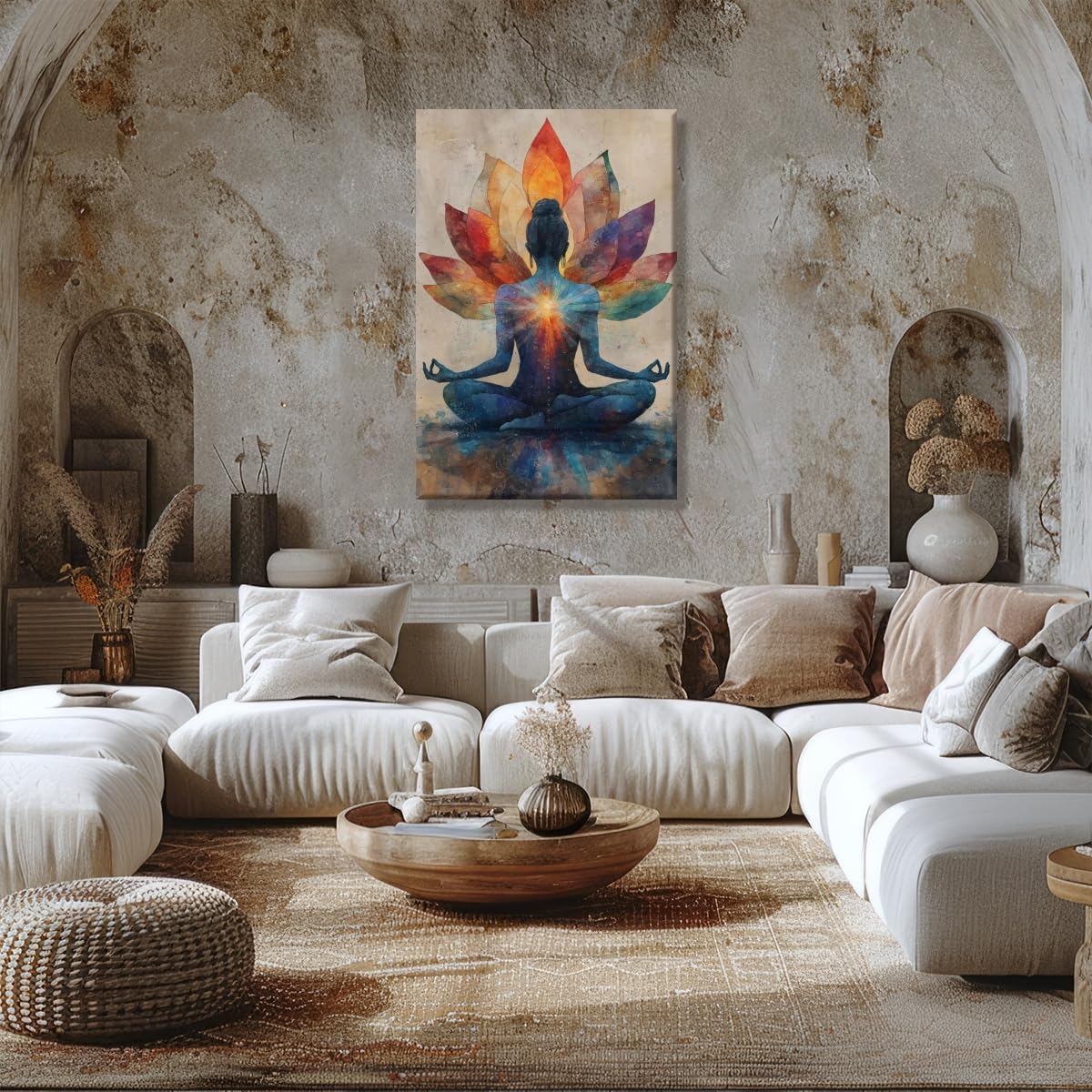 Meditation Wall Art Colorful Meditation Lotus Poster Chakra Energy Canvas Print Yoga Room Home Decor 12x18inch Unframed