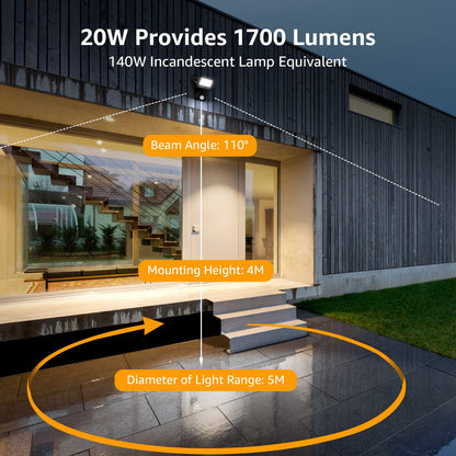 Lepro Security Lights Outdoor Motion Sensor, 20W 2000 Lumen PIR Lights, IP65 Waterproof Motion Sensor Flood Light, Ultra Thin Garden Security Light for Forecourt, Backyard, Garages