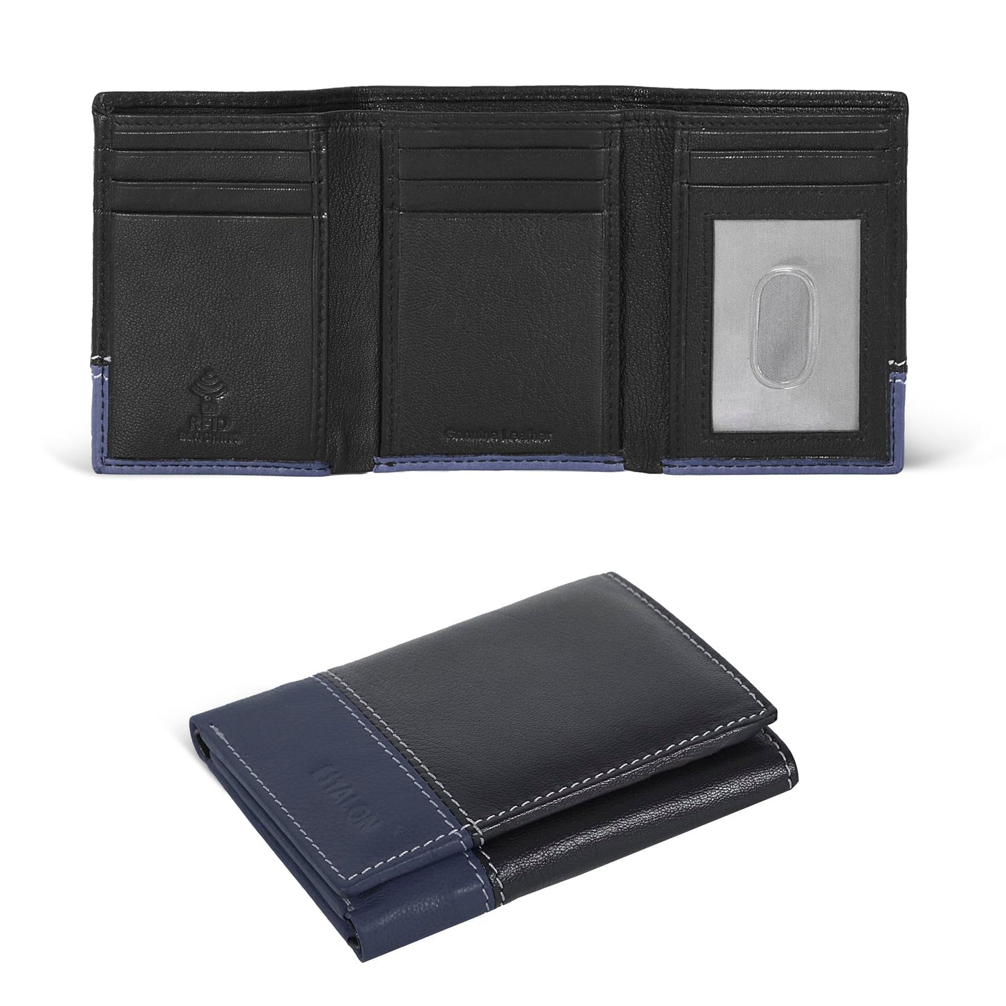 ESTALON Real Leather Trifold Wallet For Men-RFID Slim Tri Fold Wallets Minimalist 3 fold Credit Card Holder ID Window (Charcoal/Patriot)