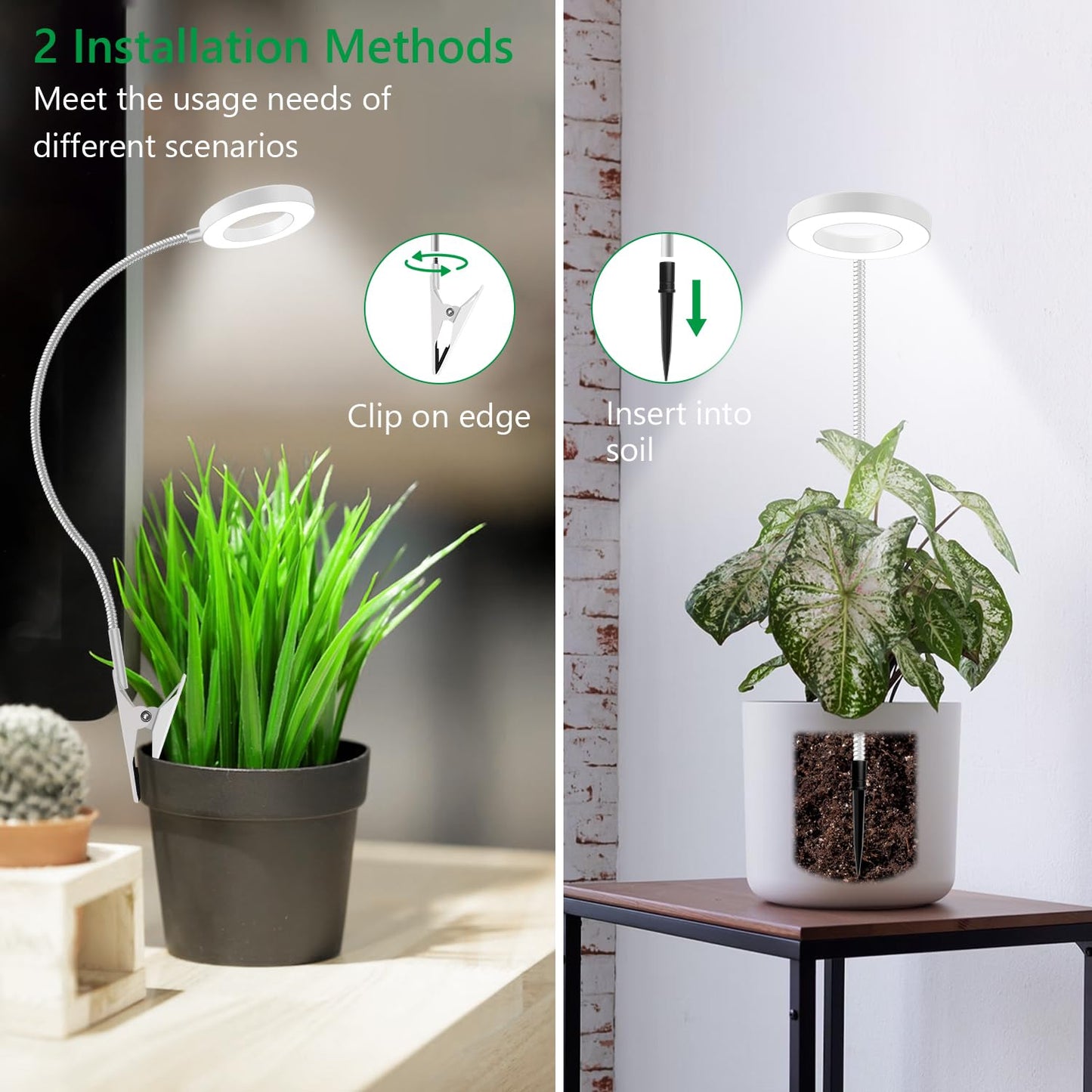 Xuligron Grow Lights for Indoor Plants, Full Spectrum Clip on Plant Lights for Indoor Growing, White Halo Grow Lamp 3 Pack with 360° Gooseneck, 6/12/16H Timer, 3 Light Modes, 5 Dimmable