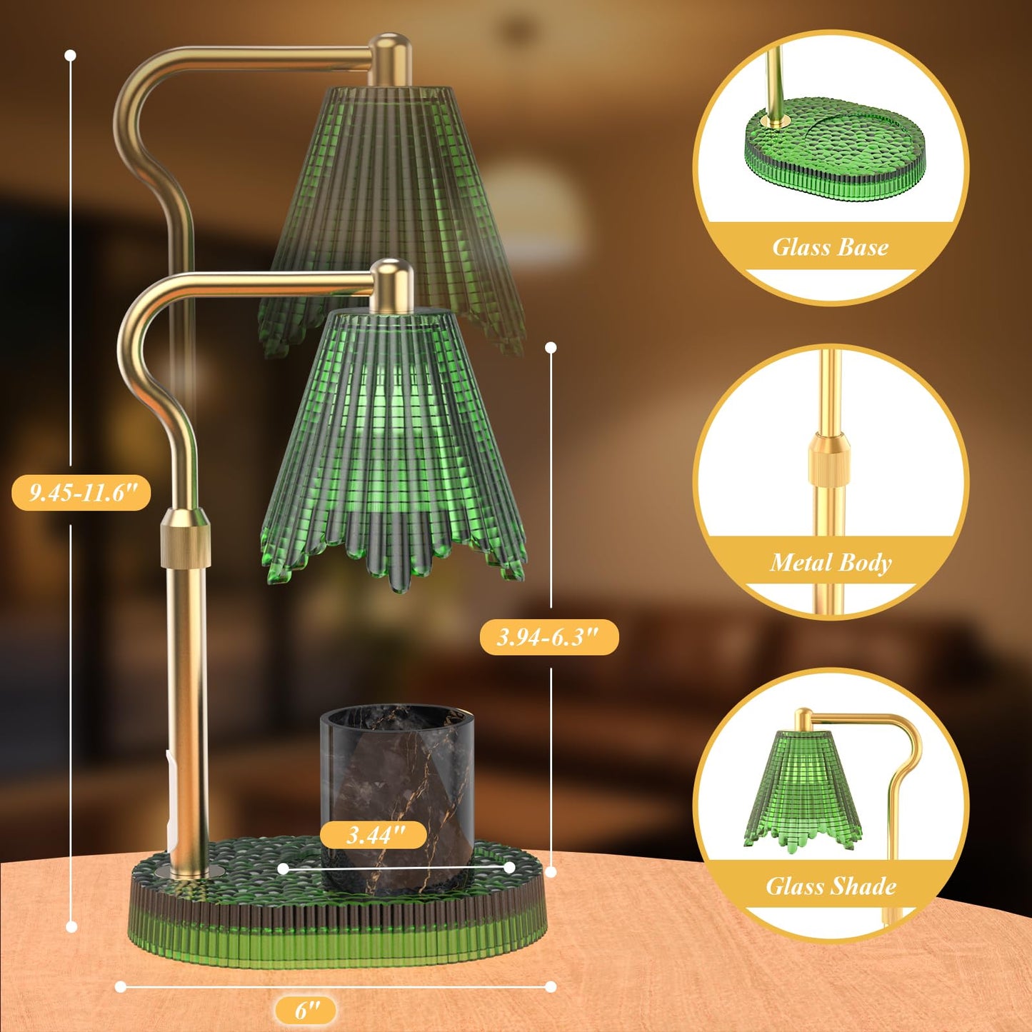 WYghyronic Candle Warmer Lamp with Timer & Dimmable 4-Level Brightness - Adjustable Height,for New Home Bedroom, Gifts for Women (Green)
