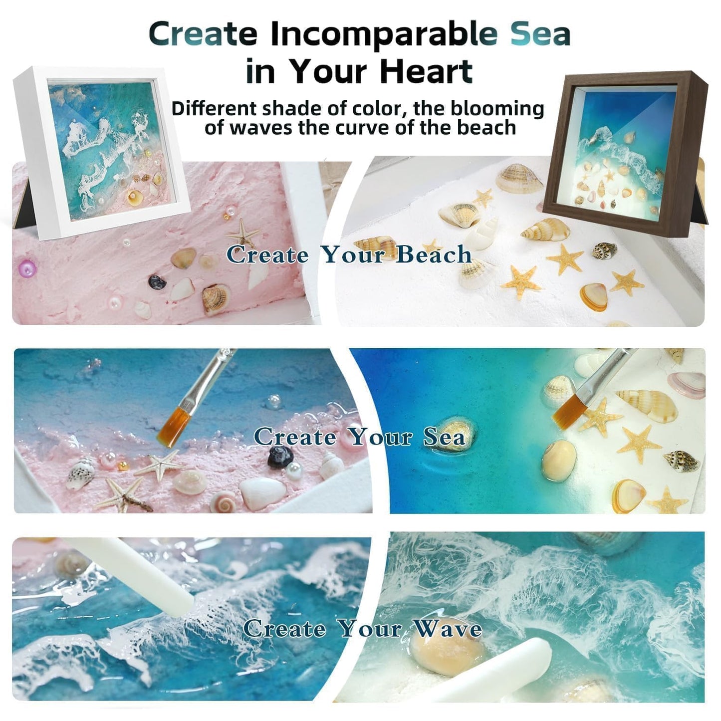 iLAND Crafts for Adults Zen Ocean Resin Art Kit, Creative Teen Crafts Resin Kit for Beginners, Crafting Hobbies for Women, DIY Sea Art Projects for Adults, Unique Beach Themed Gifts for Crafty Crafter