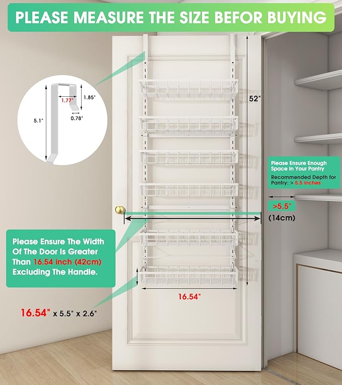 Over The Door Pantry Organizer, Wall Mount Spice Rack, Pantry Hanging Storage