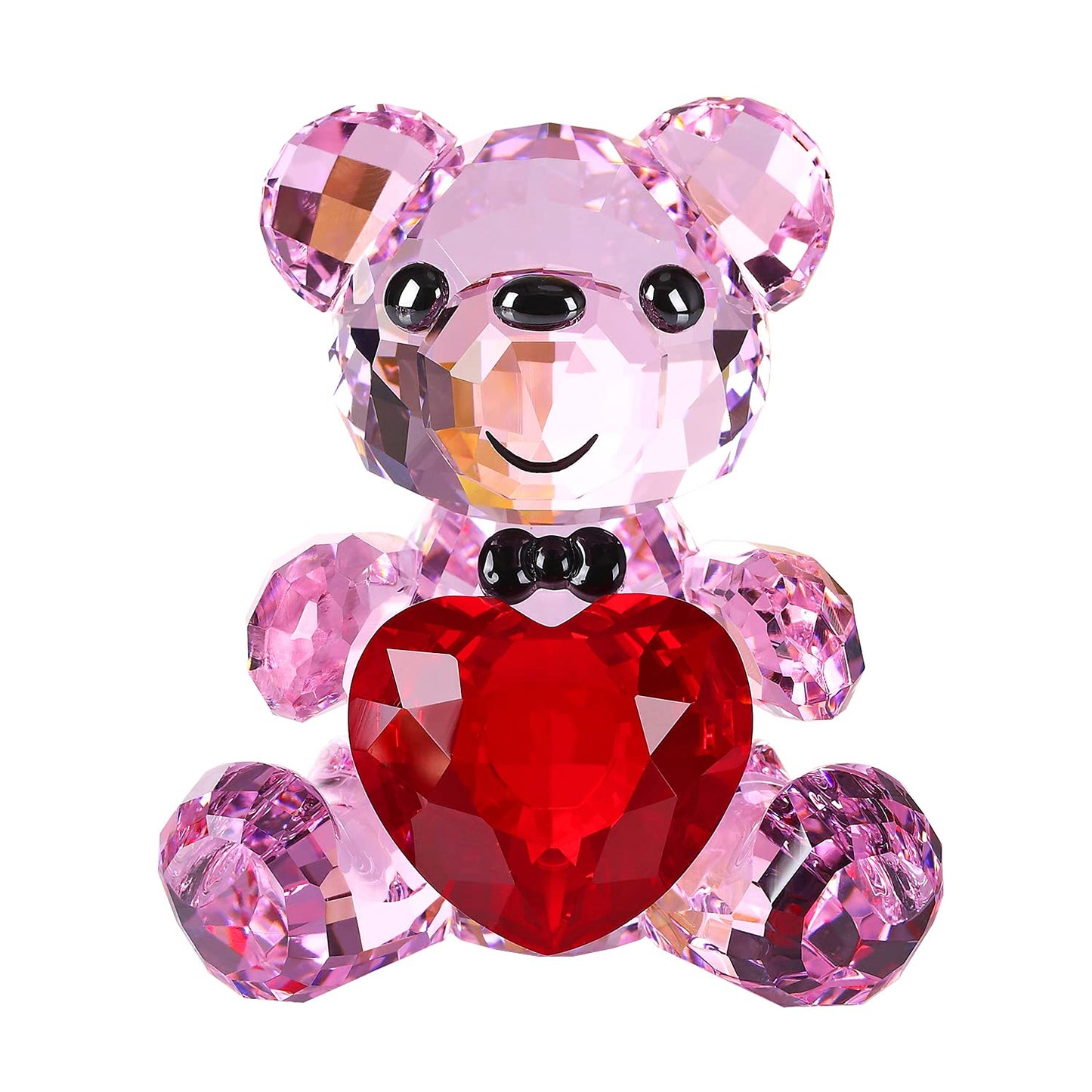 DOJOZ Crystal Teddy Bear Sweet Gifts Figurine Red Heart Lovely Animal Collectible Ornament Birthday (Pink)