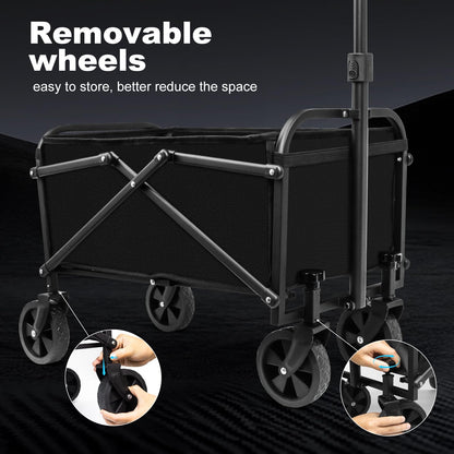 TWOCORN Collapsible Foldable Wagon, Heavy Duty with Wheels, Utility Folding Grocery Wagon for Outdoor Activities (Black)
