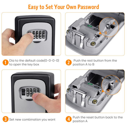 Key Lock Box Wall Mounted, Fayleeko 4 Digit Combination Lockbox for Outside, House Keys - 5 Keys Capacity, Key Safe Security Storage Lock Box for Indoor, Outdoor, Garage, Garden, Store (Black, 4Pack)