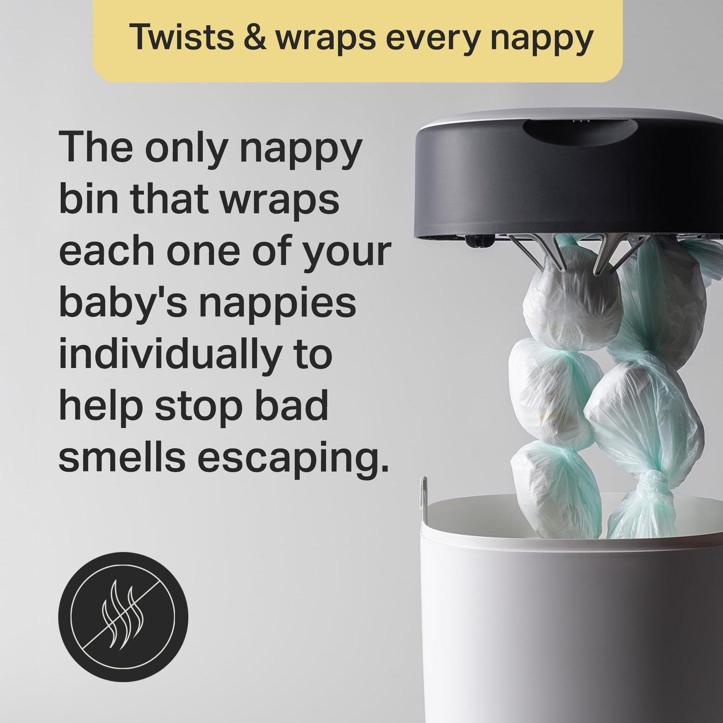 Tommee Tippee Twist and Click Nappy Bin Starter Set, 6x Refill Cassettes with Multilayer, Antibacterial Film, 100% Recycled Chassis, White