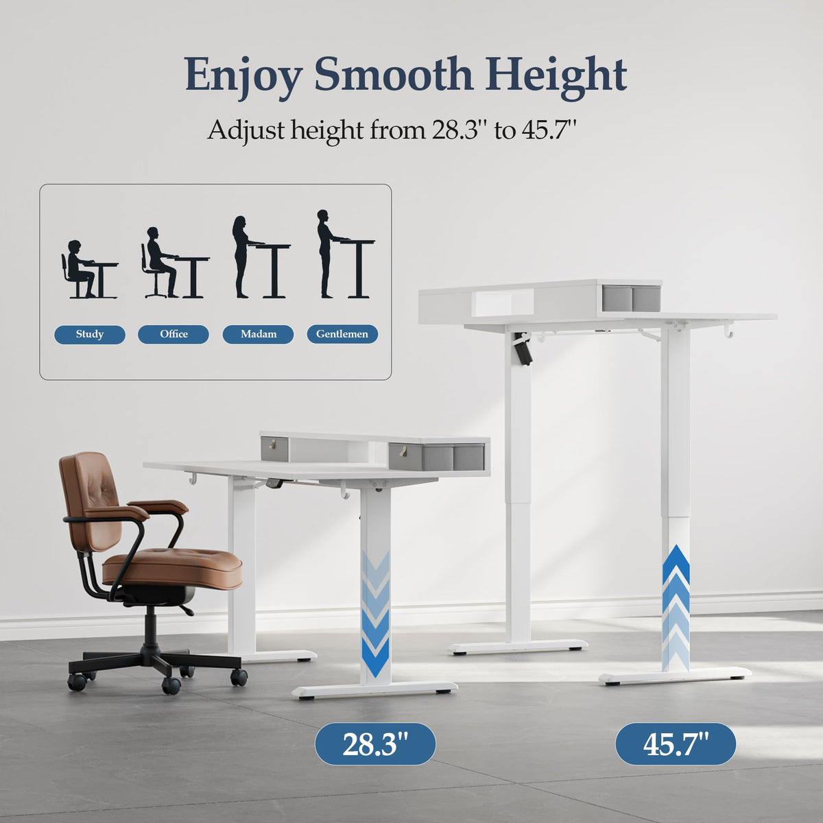 Klicelor 55 x24 Inch Electric Standing Desk with Drawers, Adjustable Height Small Sit Stand Desk for Home Office, Compact Computer Workstation with Storage– White