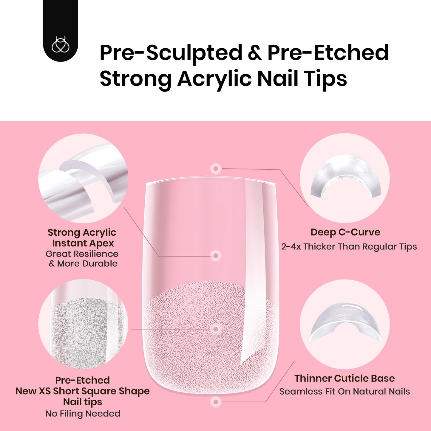 Beetles Tipex Gel Nail Kit, Medium Almond Nail Tips 224 Pcs 16 Sizes Pre-Building Pre-Etched Thick Acrylic Tips with Tipex Glue, Mini Lamp