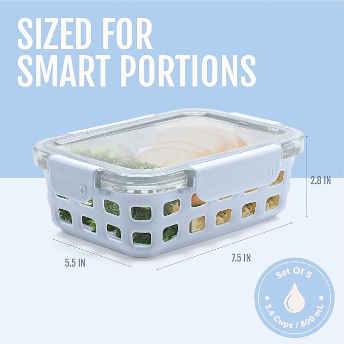 Ello Duraglass 3.4 Cup Meal Prep Sets 10Pc, 5 Pack Set- Glass Food Storage