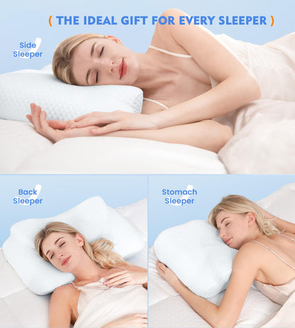 Osteo Cervical Pillow for Neck Pain Relief, Hollow Design Odorless Memory Foam Pillows with Cooling Case, Adjustable Orthopedic Bed Pillow for Sleeping, Support for Side Back Sleepers