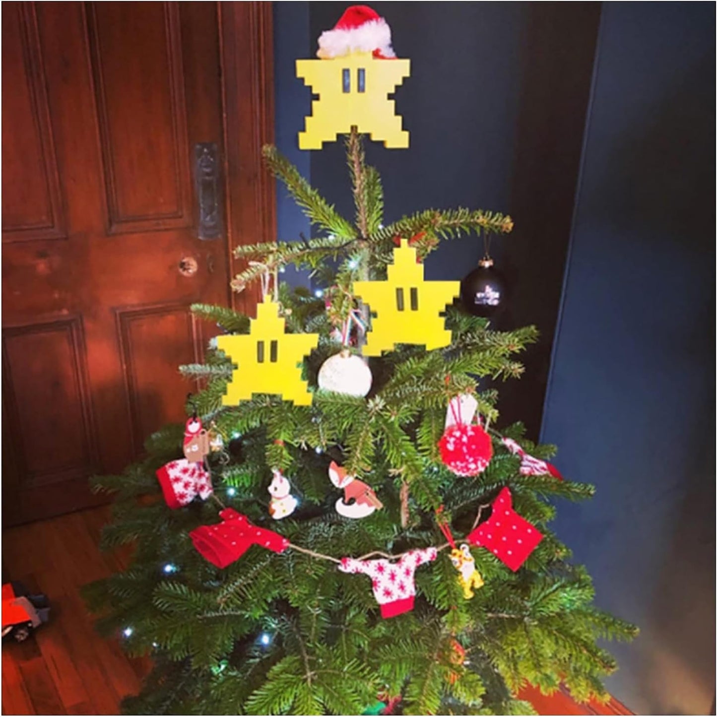 Christmas Tree Star Topper Funny Tree Decorations, Xmas Yellow Star Tree Topper for Indoor Home Holiday Party Birthday Ornament