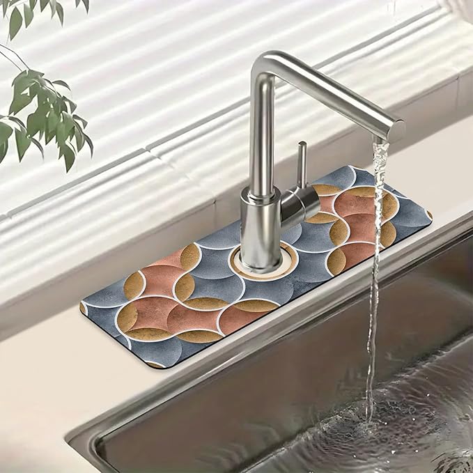 Geometric Printing Sink Faucet Absorbing Mat Ceramic Tile Texture Super