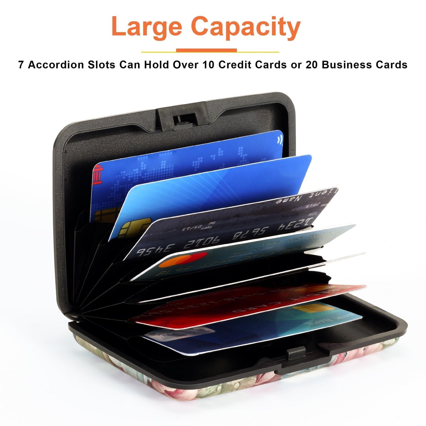 Mayski Credit Card Holder, RFID Blocking, Aluminum Alloy Hard Case, Small Mini Business Metal Wallet for Women Men, Happy Flower