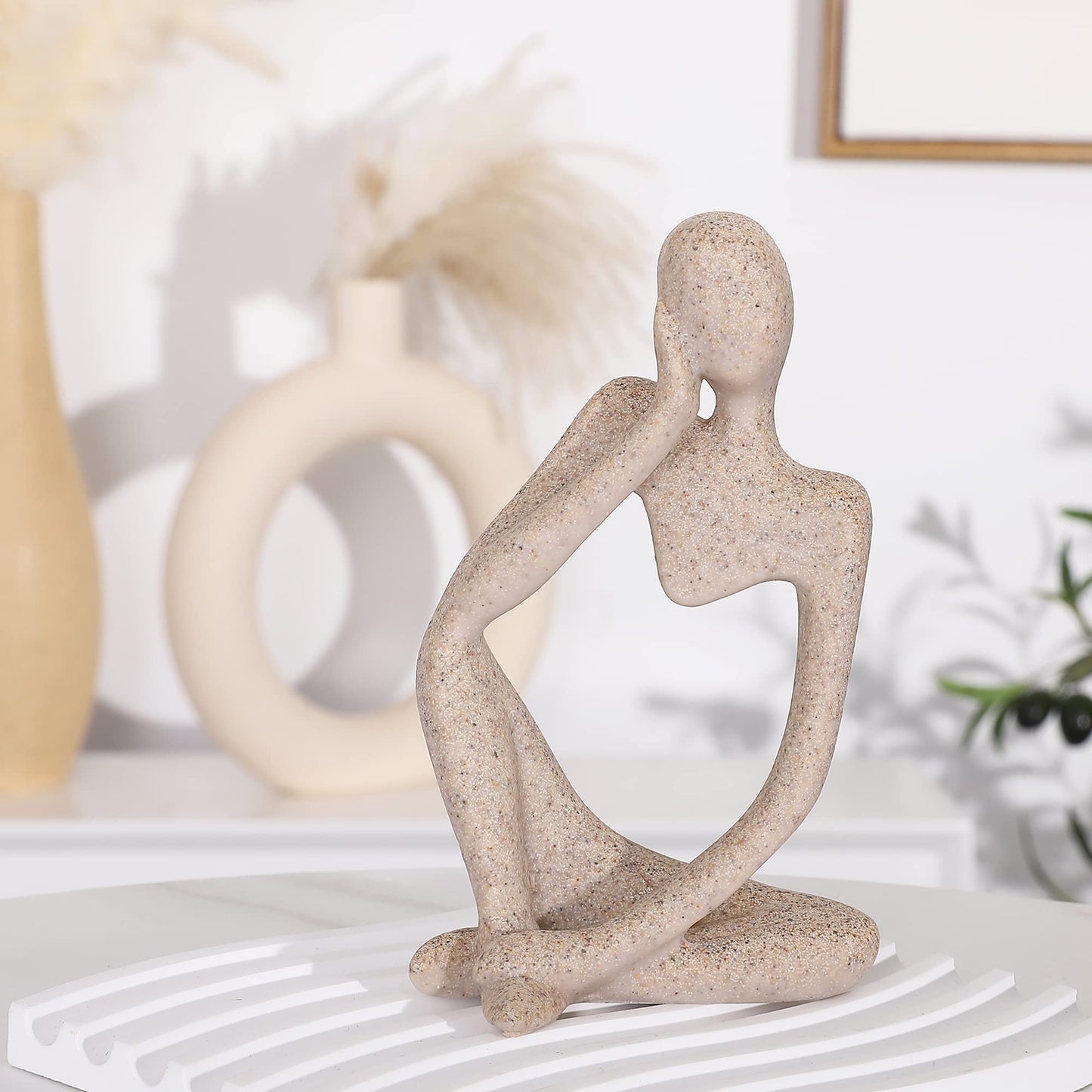 Winshall Thinker Statues and Sculptures,Sandstone Resin Thinker Statue Ornaments, Abstract Style Sculptures, Housewarming Gifts, Home Decorations, Living Room Desk Decor (Sandstone)
