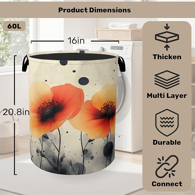 Orange Flowers Laundry Basket