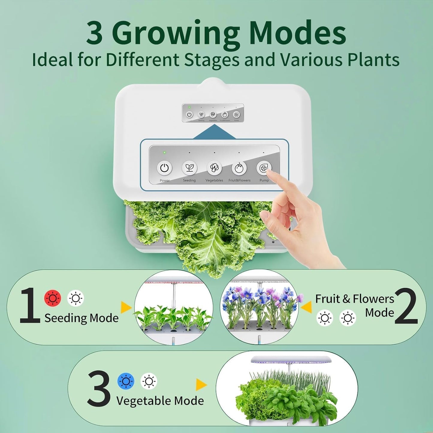 Hydroponics Growing System Kit with LED Grow Light, Indoor Gardening System with 14 Pods, WiFi Indoor Herb Garden, Herb Garden Kit Indoor, Adjustable Height Up to 16.5", Auto Pump, 5L Water Tank