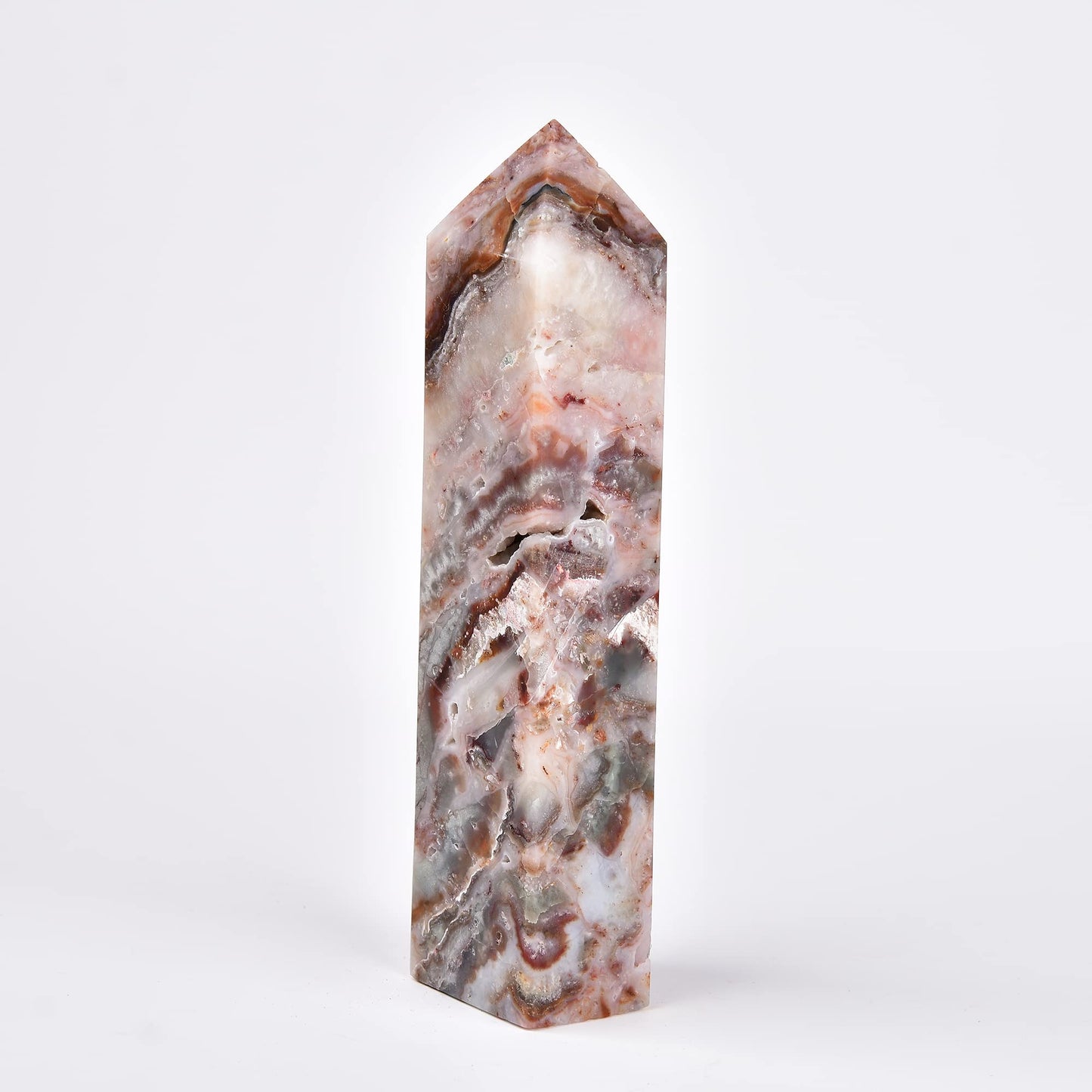 JIC Gem Large Gemstone Healing Crystal Points Wand Striped Agate Single Terminated Healing Crystal Obelisk Tower Wand Decor Chakra Stone 1.8-2.2 Lbs