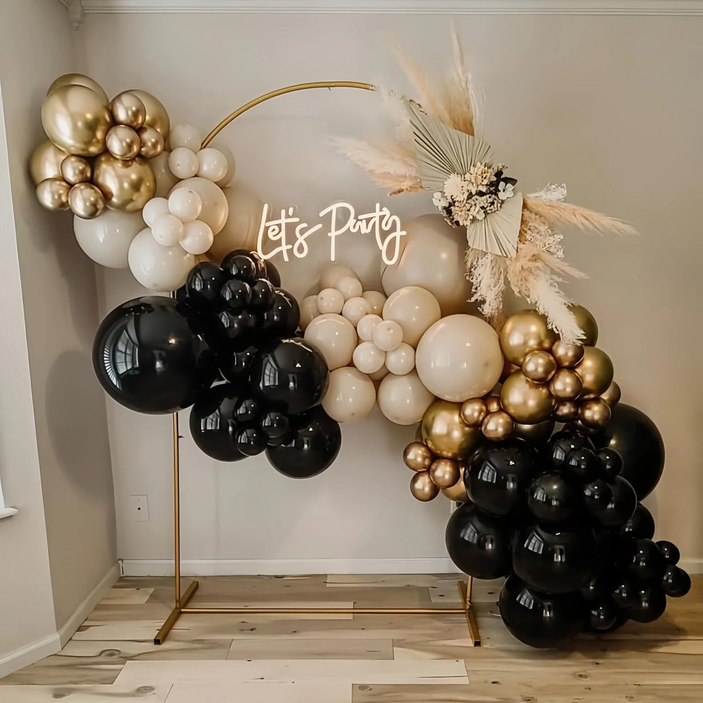 Black and Gold Balloon Arch Garland Kit, Graduation Balloons Black White Sand Beige Cream Champagne Gold Metallic Balloons for Congrats Grad Bridal Baby Shower Anniversary Wedding Birthday Party Decor